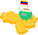 Icono de un coco sosteniendo una bandera de Venezuela sobre el territorio venezolano